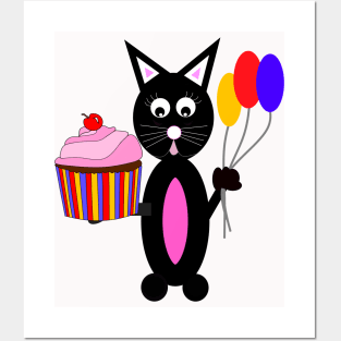 BLACK Cat Cupcake Party Posters and Art